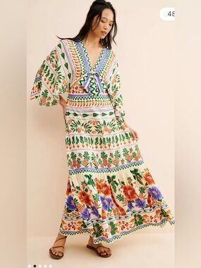 Farm Rio V-Neck Kaftan Maxi Dress